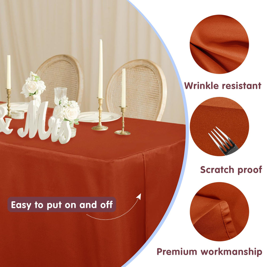 Fitted Fall Tablecloths For 8 Foot Rectangle Tables for Vendor 2 Pcs Rust