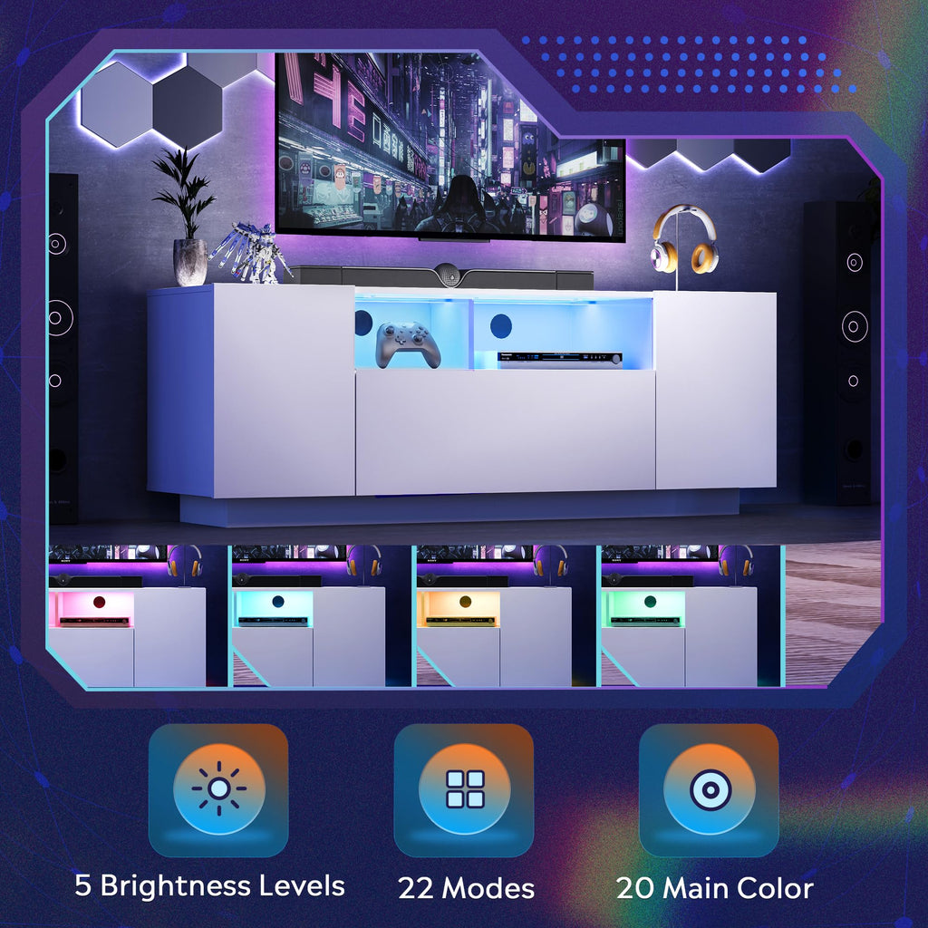 TV Stand with LED Lights & Large Storage Cabinet, Modern Entertainment Center for 32/43/50/55 Inch TVs, Sturdy Media