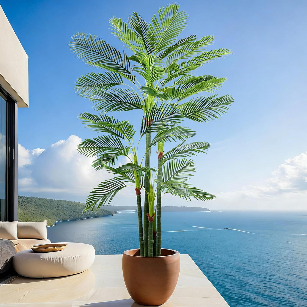 Palm Tree 9FT(108in) Tall Faux Tree with Large Trunks and 35 Realistic Leaves, Fake Tropical Floor Potted Artificial