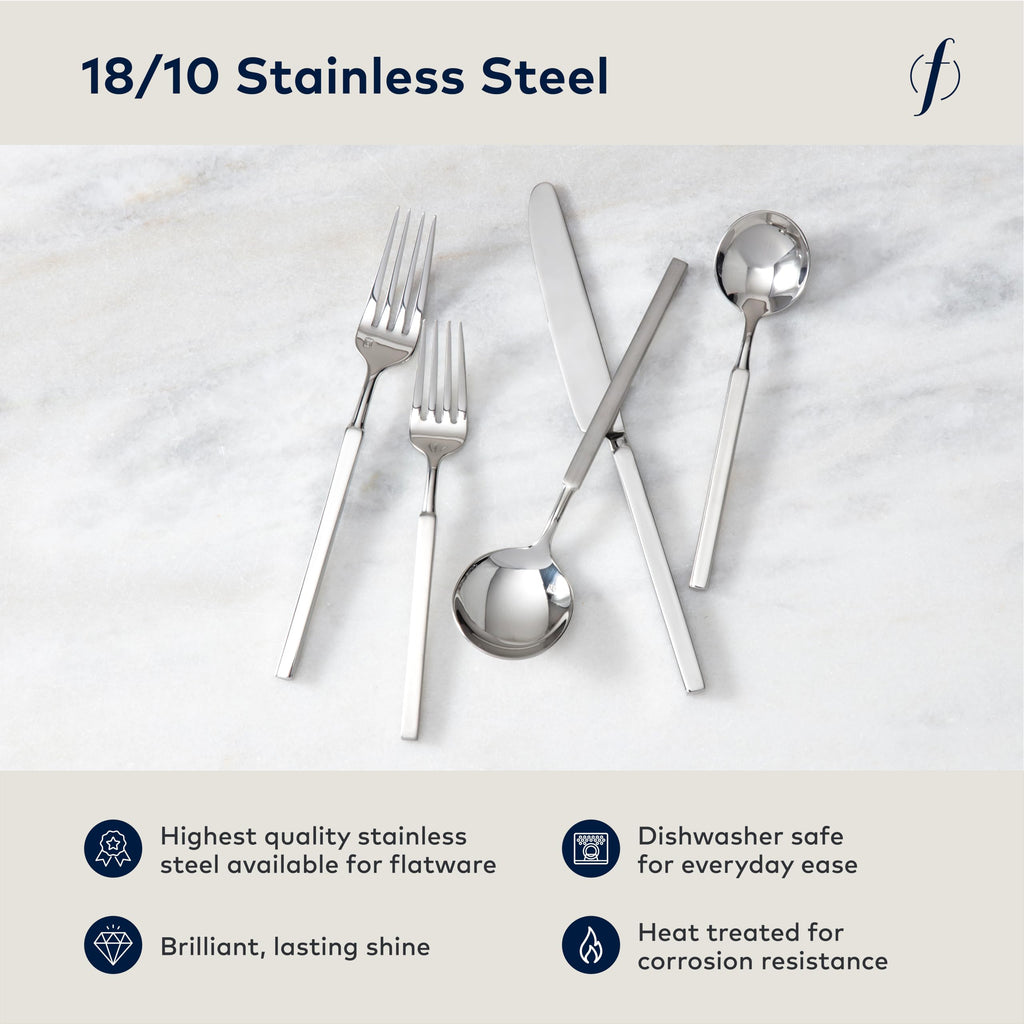 Jaxson 18/10 Stainless Steel Flatware, Brushed/Mirrored Stainless Steel, 5 Piece Place Setting Service for 1