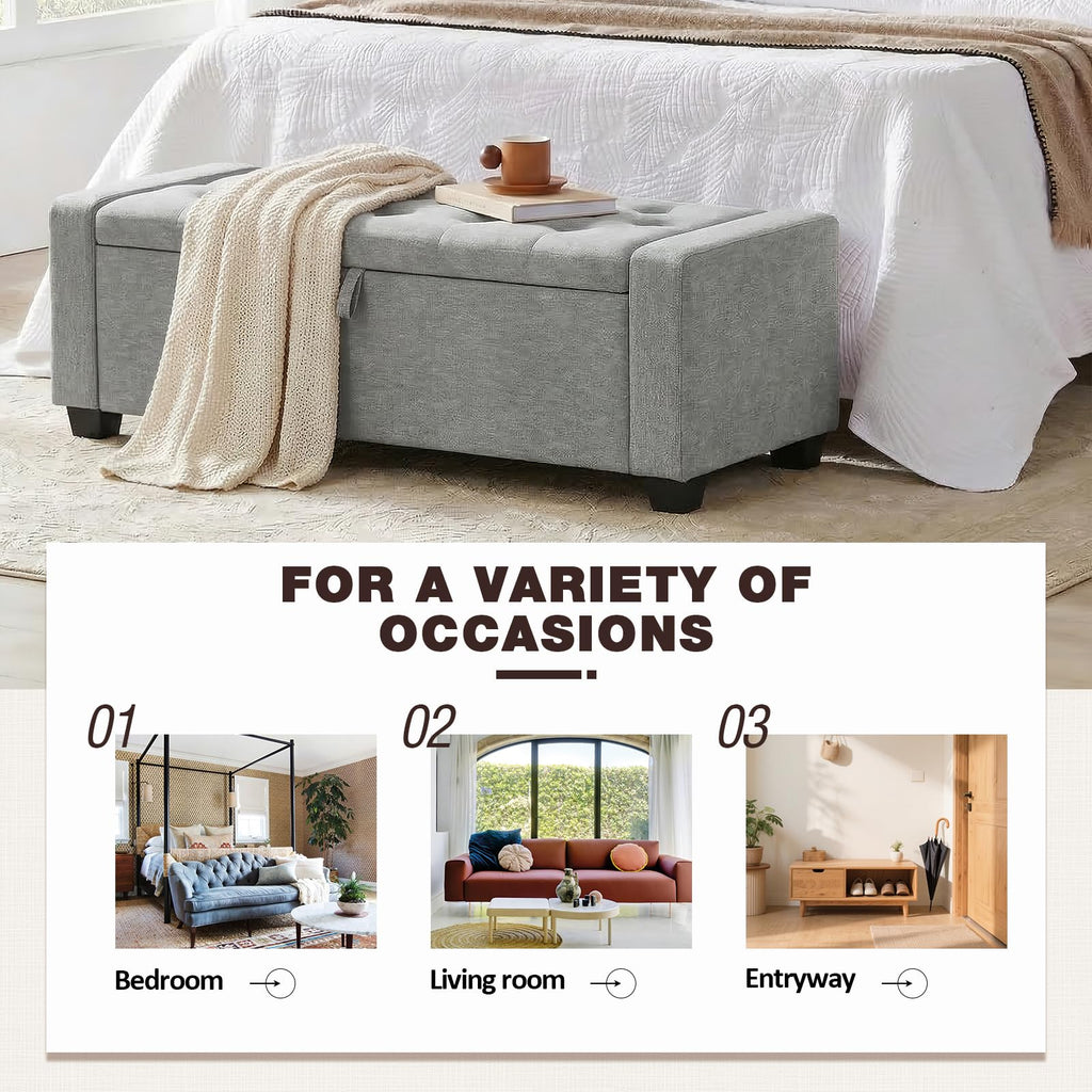 48" Ottoman Bench with Storage, Gray