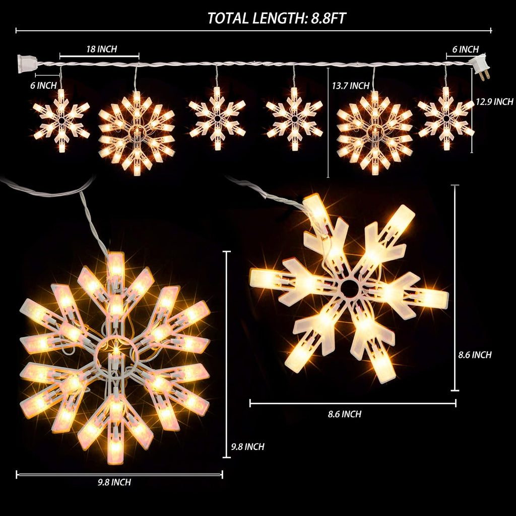Christmas Snowflake Lights Outdoor,100 Count 8.5FT Connectable Waterproof Christmas Icicle Lights with 6 Drops Plug