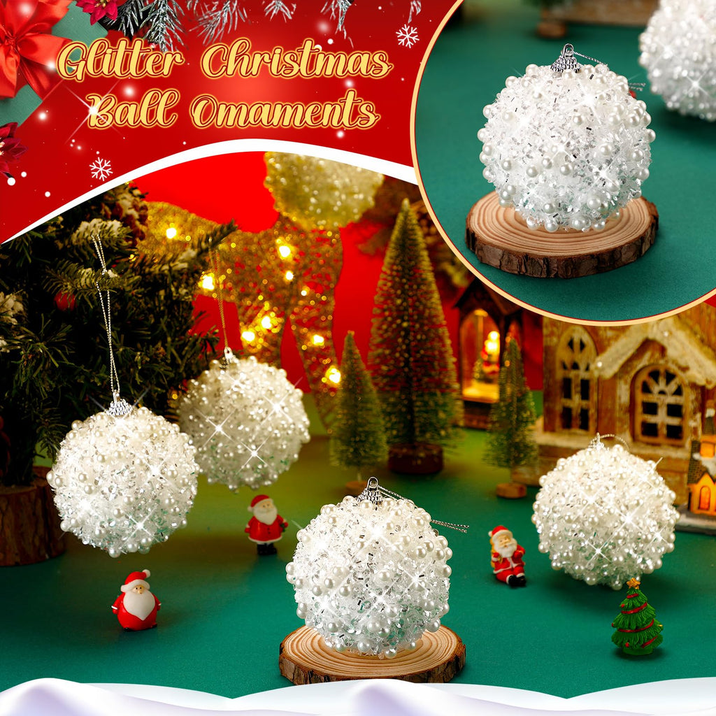 12 Pcs 6 Inch Christmas Ball Ornaments Pearl Sequin, White