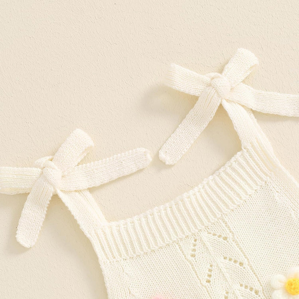 Toddler Baby Girl Clothes Summer Outfit Sleeveless Flower Embroidery Strap Knit Sweater Tank Top Shorts Set