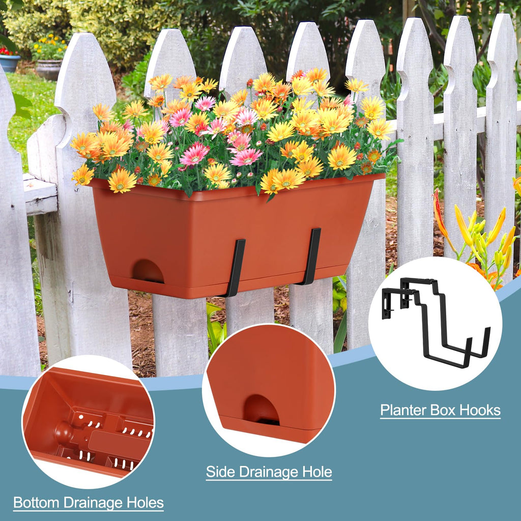 Window Boxes Planters 17'' Railing Planter Box with Adjustable Brackets