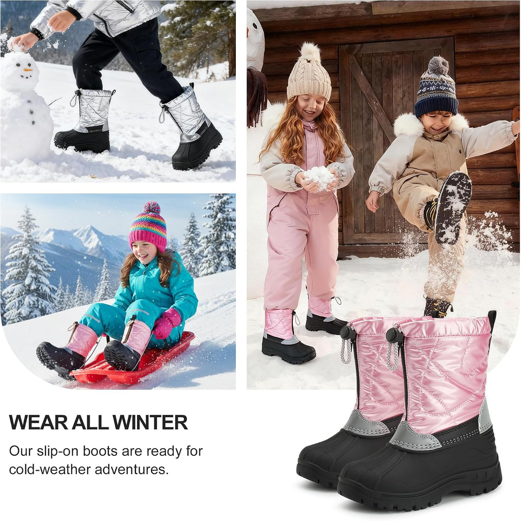 Girls Snow Boots with Zipper Kids Boys Winter Outdoor Boots