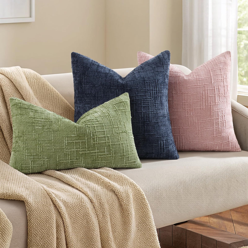 Textured Chenille Throw Pillow Covers 16x16 Set of 2 Light Pink