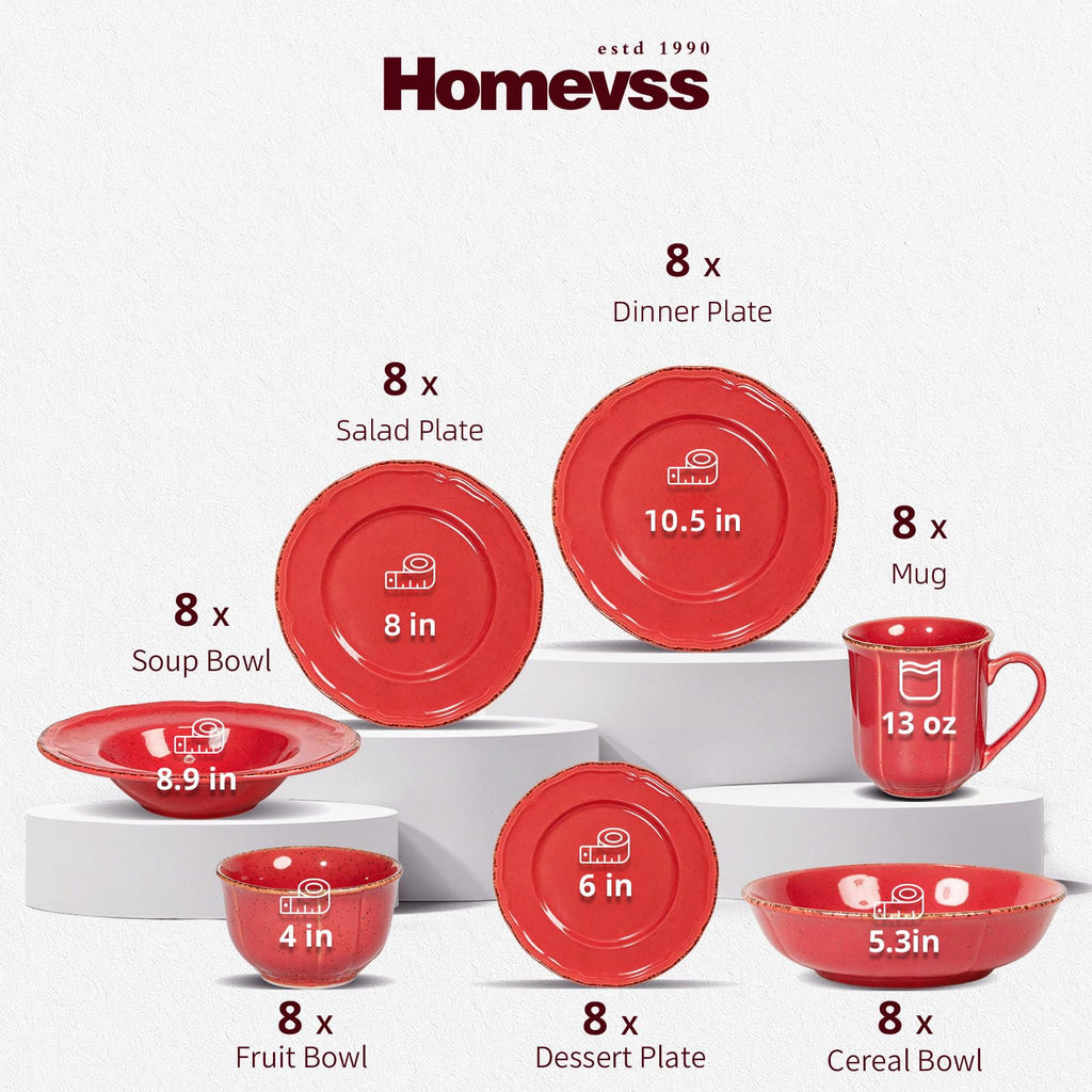 56pc Stoneware Dinnerware Set, Speckled Antique Red