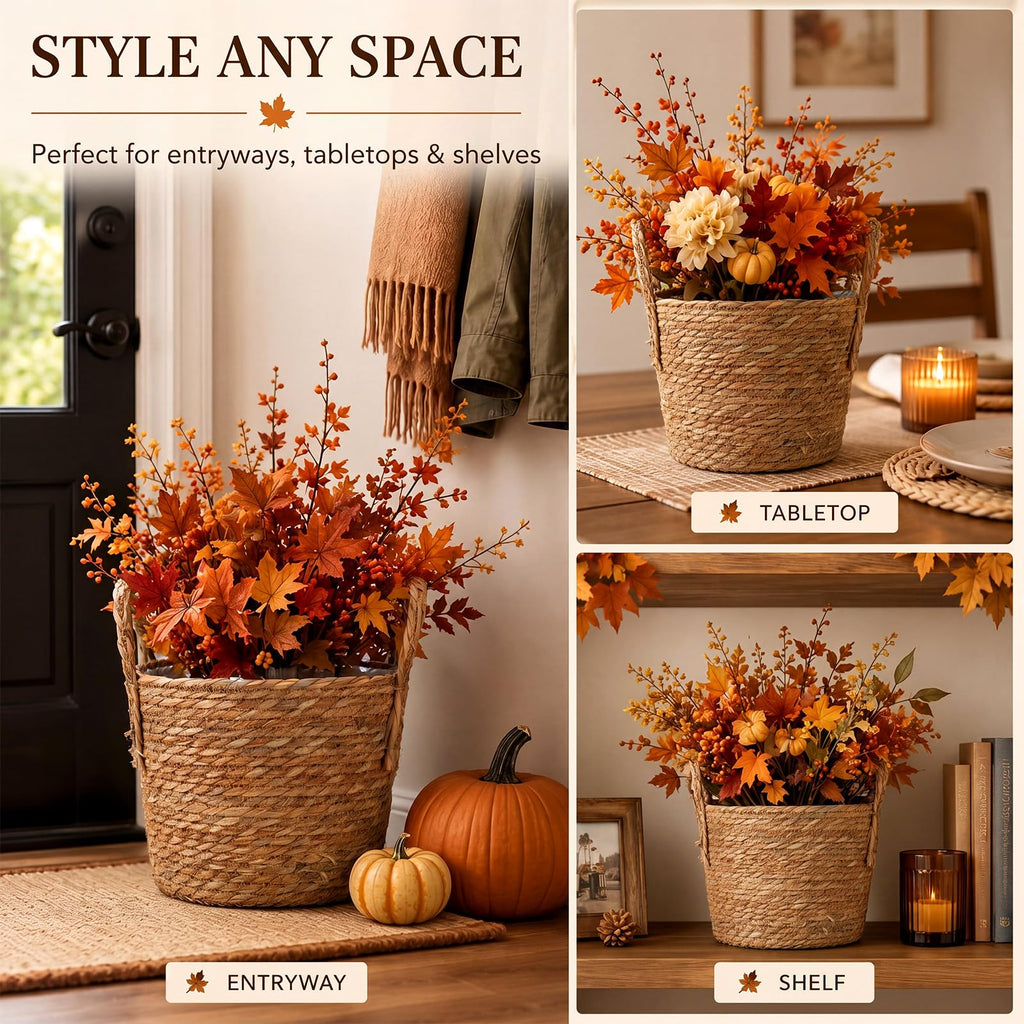 Thanksgiving Woven Basket Planter Wicker, 12'', Natural, 2 Pcs