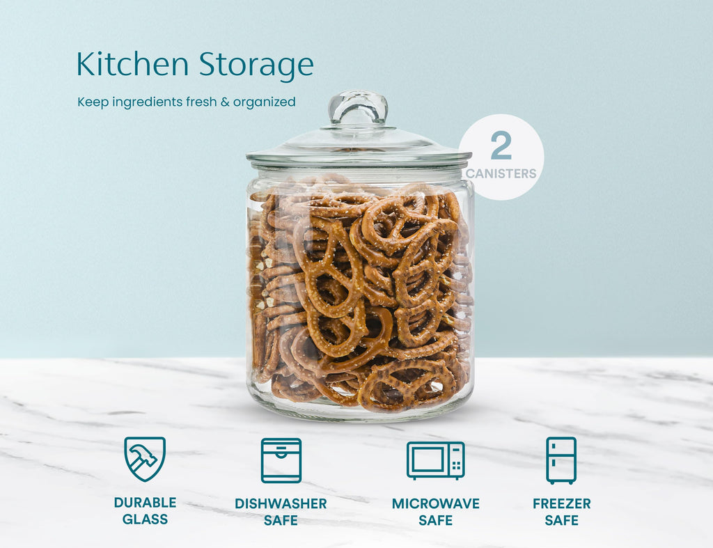 Glass Kitchen Jars, Food & Cookie Storage Containers for Pantry, Bathroom Apothecary Canisters, Airtight Lids