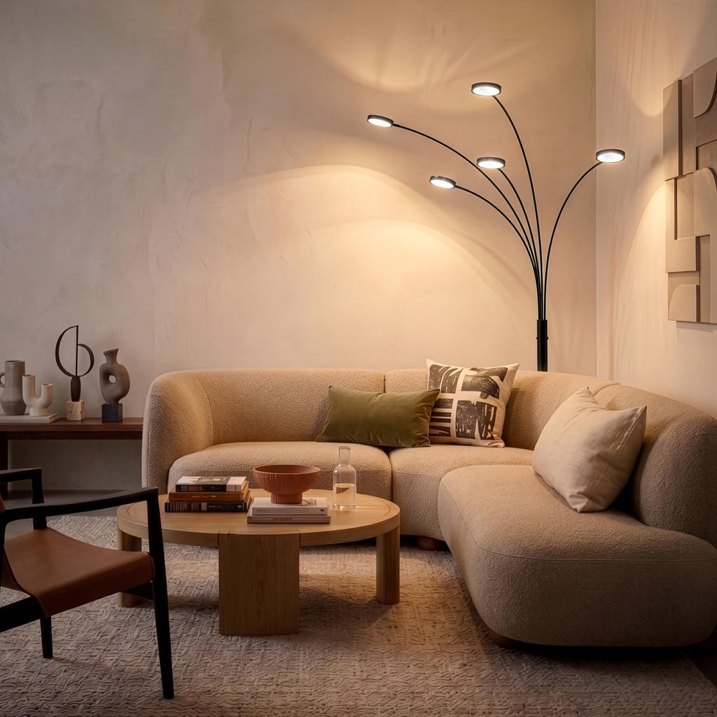 Orion Arc Floor Lamp, Dimmable Tree Floor Lamp with 5 Adjustable Arms, Multi-Head Standing Lamp with Flexible