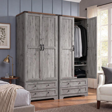 71" Wooden Armoire Wardrobe Closet Set of 2, 4 Doors & 4 Drawers