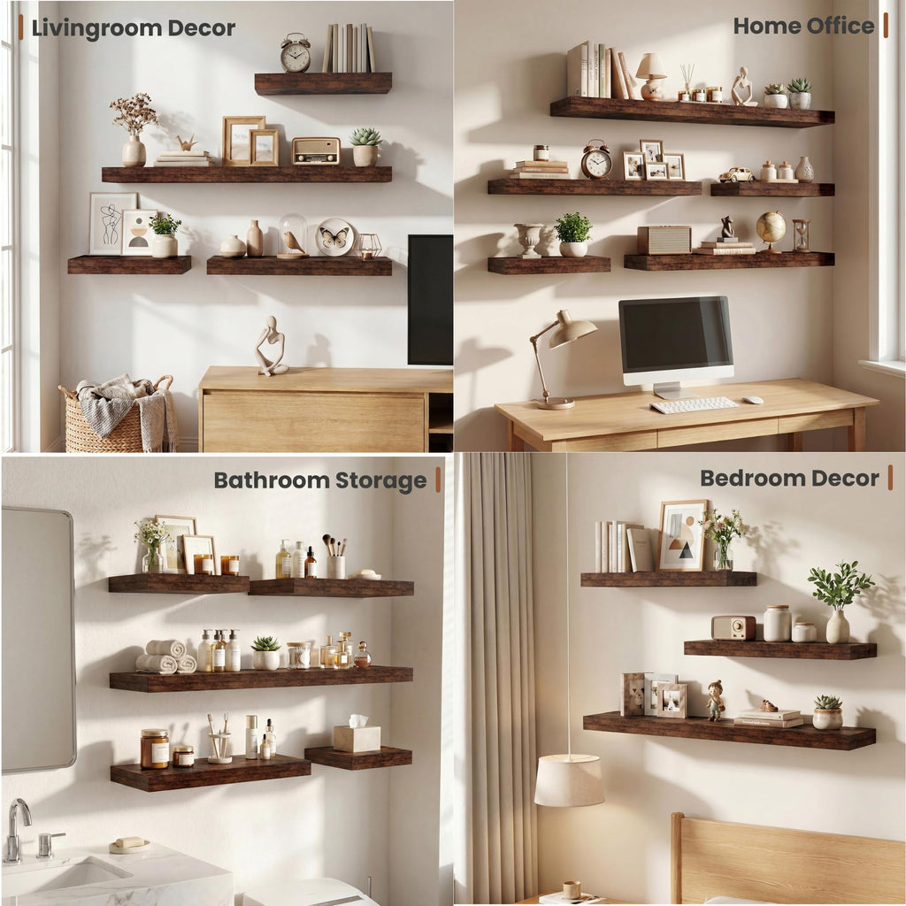 Square Floating Shelves 12x12" Set of 2, Rustic Brown