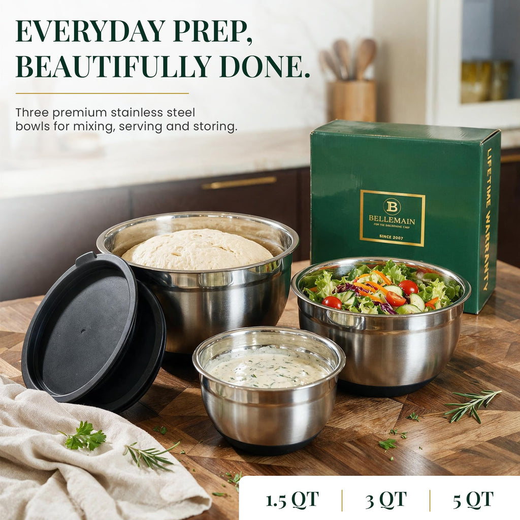 Stainless Steel Mixing Bowls with Airtight Lids Set - Set of 3