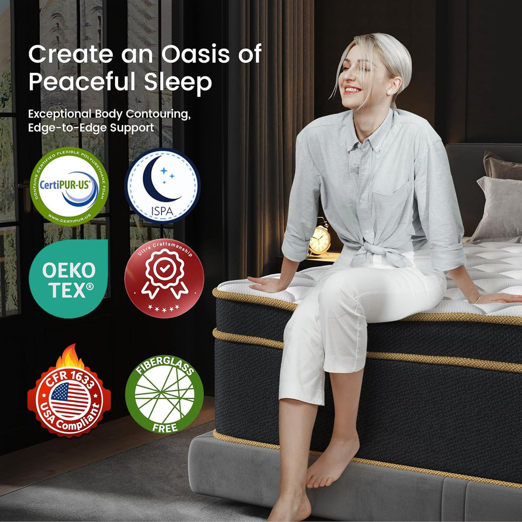 Luxury King Size Mattress 12 Inch, Hotel-Level Hybrid Mattress King Size Bed in a Box, Gel Memory Foam & 7-Zone