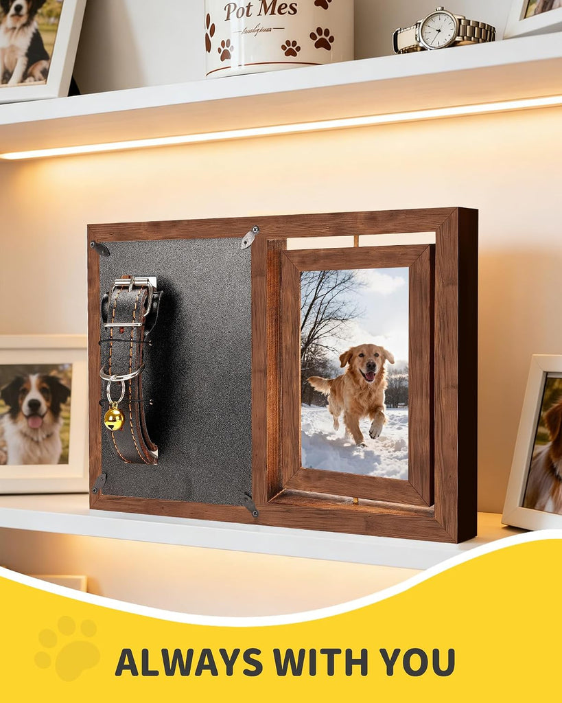 Dog & Cat 3-in-1 Memorial Wooden Picture Frame Set, Lost Pet Sympathy Gifts with 360° Rotation Wooden Picture Frame