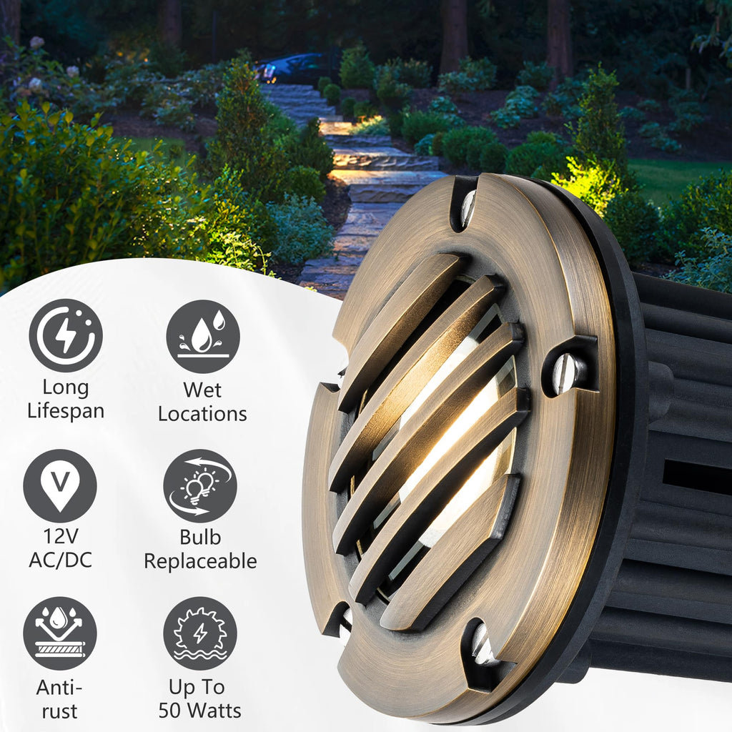 Brass Well Lights LED In Ground Lights Low Voltage Landscape Lighting 12V Outdoor Up Light for Pathway