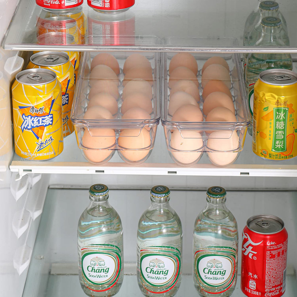 2 Pack Egg Holder for Refrigerator, Plastic Egg Storage Container, Fridge Egg Organizer, Clear Refrigerator Organizer