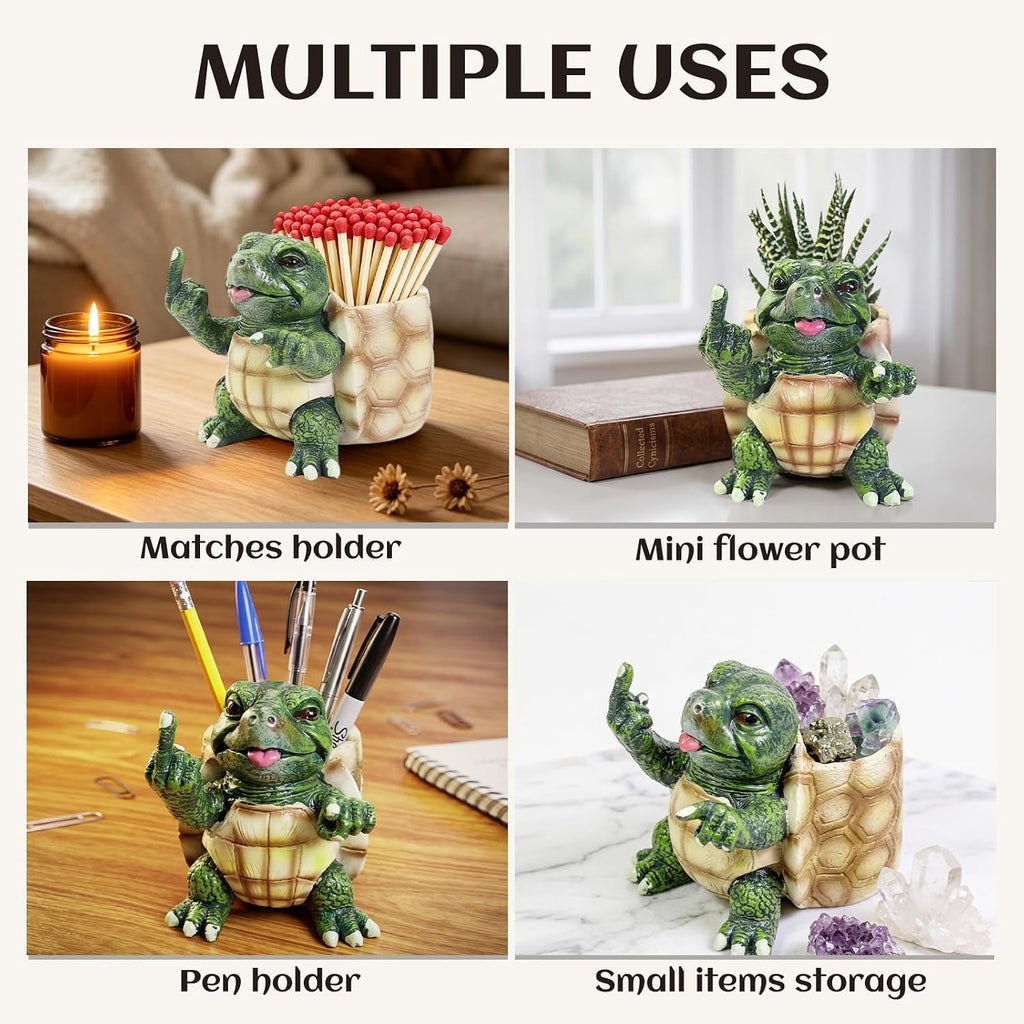 Funny Turtle Match Holder with Striker, Resin Animal