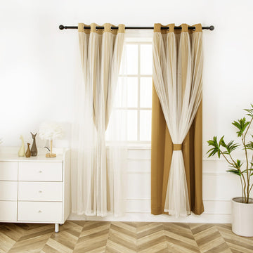 Blackout Curtains with Sheer Overlay, Gold, 52x84 Inches