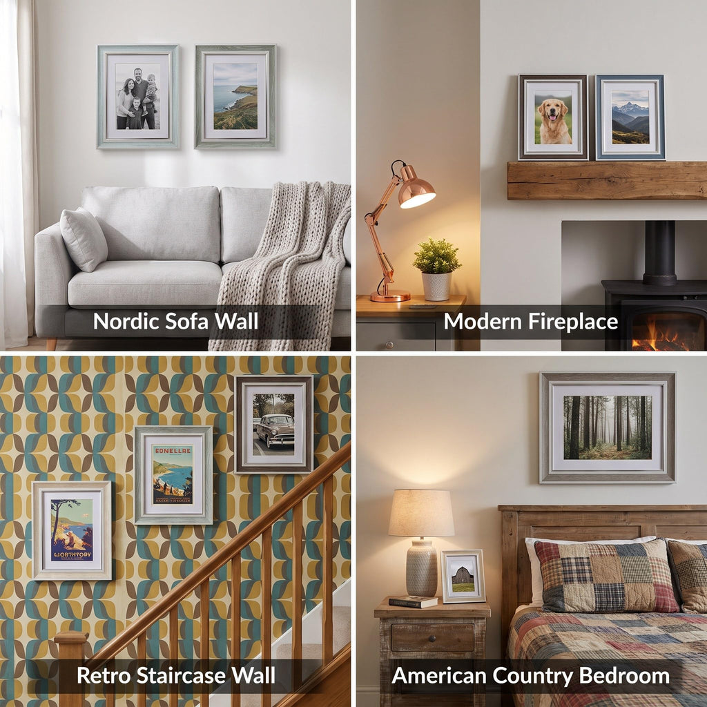 4x6 Picture Frame Set of 6, Rustic Farmhouse Photo Frame, Display 3.5x5 with Mat or 4x6 Without Mat for Decorative on