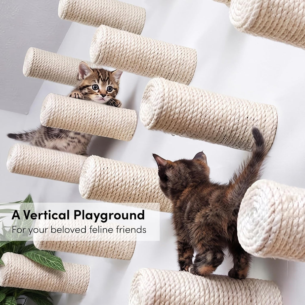 Wall-Mounted Cat Climbing Steps, Floating Sisal Scratching Posts, 8 Inch, 3 Pack, Easy Drywall Install