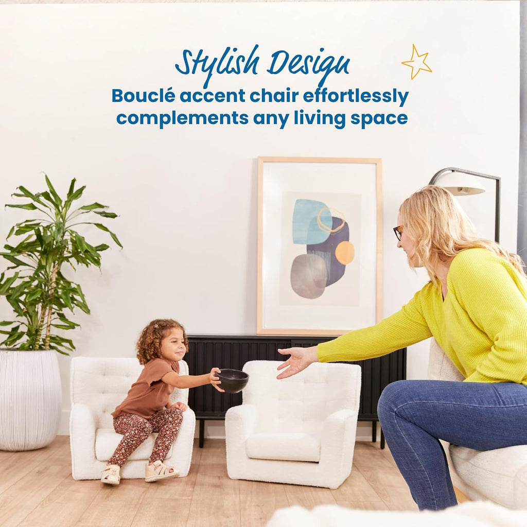 Mila Sherpa Toddler Arm Chair with Removable Wooden Legs, Kids Furniture, White