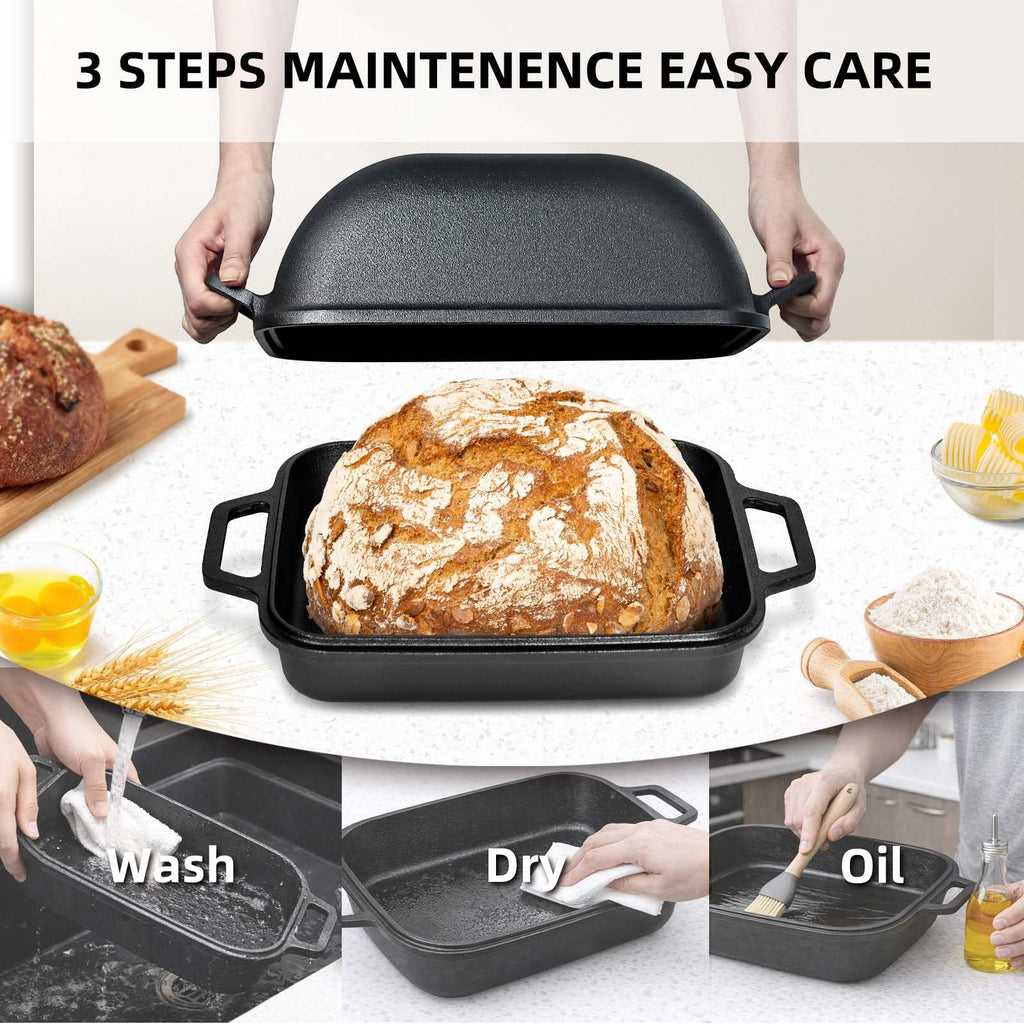9QT Dutch Oven for Sourdough Bread, Non-stick Cast Iron Sourdough Bread Loaf Baking Pan, Large Capacity Cast Iron