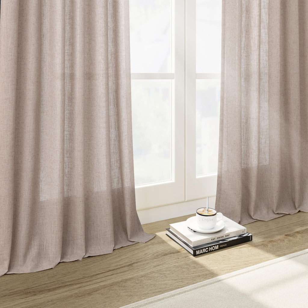 Oatmeal Curtains 80 Inches Length Back Tab Rod Pocket Semi Sheer Linen Privacy Drapes Muted Neutral Boho Linen