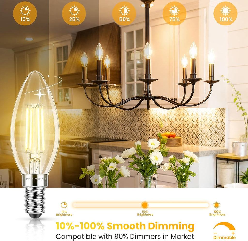Dimmable E12 Candelabra LED Bulb 2700K Warm White 12-Pack