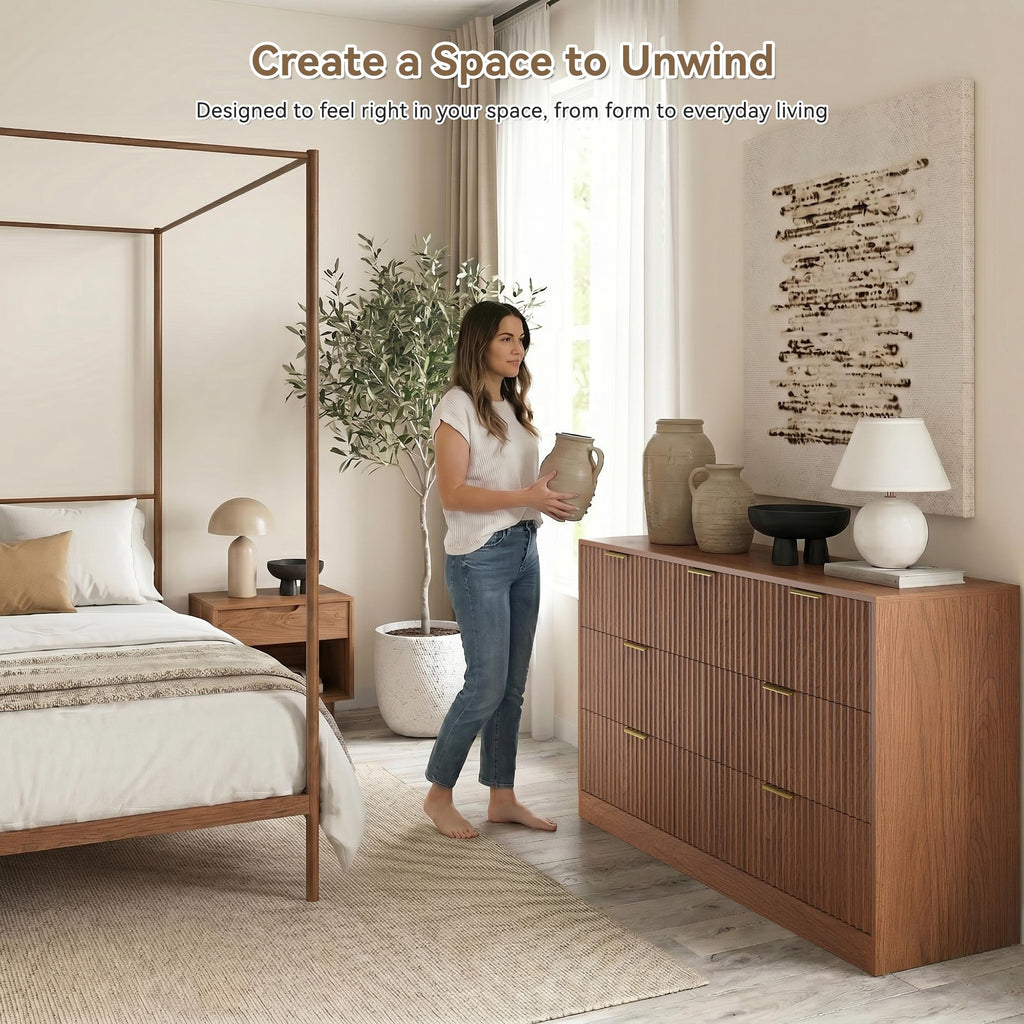 7 Drawer Dresser, Fluted Modern Chest of Drawers