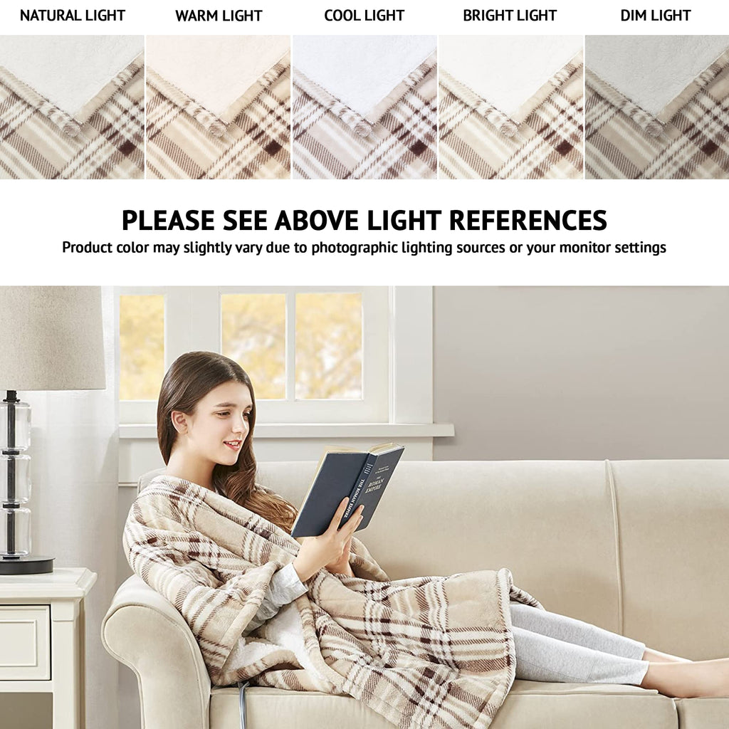 Wearable Electric Poncho Wrap Blanket, Ultra Soft Sherpa & Berber Fleece Heated Throw, UL Certified & OEKO-TEX, 3