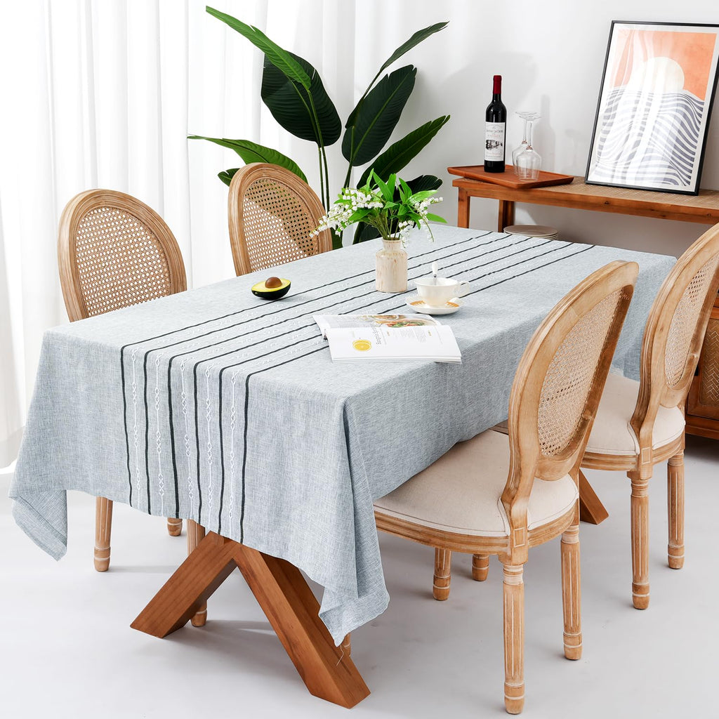 54 x 72 inches Farmhouse Style Linen tablecloths, Boho Wrinkle Resistant Washable Small Rectangle Table Cloth