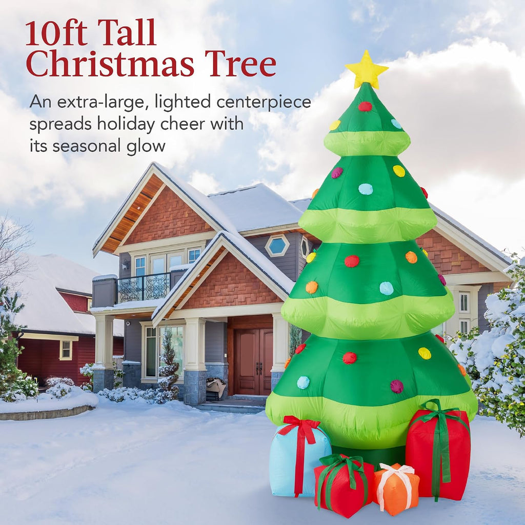 10ft Inflatable Christmas Tree, Large Lighted Outdoor Blow Up Holiday Decor for Yard, Lawn, Backyard, Home w/ 10 LED