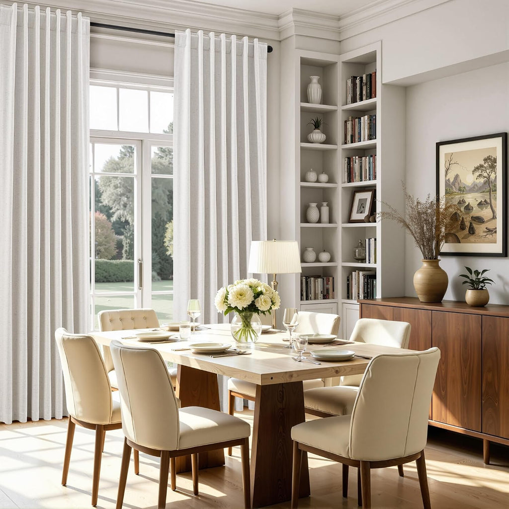 100% Blackout Linen 108 Inch Curtains for Bedroom Cream Black Out Curtain for Living Room Thermal Insulated Farmhouse