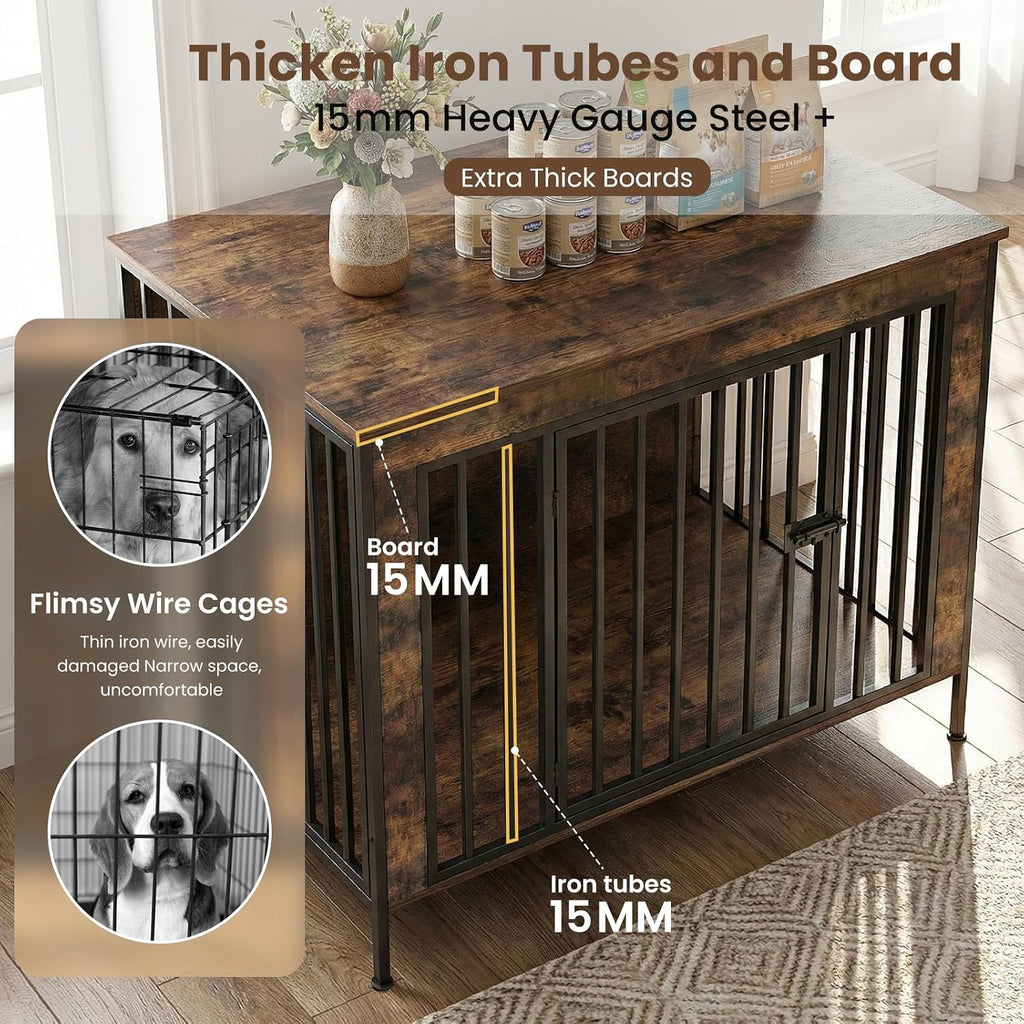 Dog Crate Furniture 78" Heavy Duty for 2 Large Dog, Sturdy Indoor Dog Kennel Table with 3 Doors, Elevated Robot