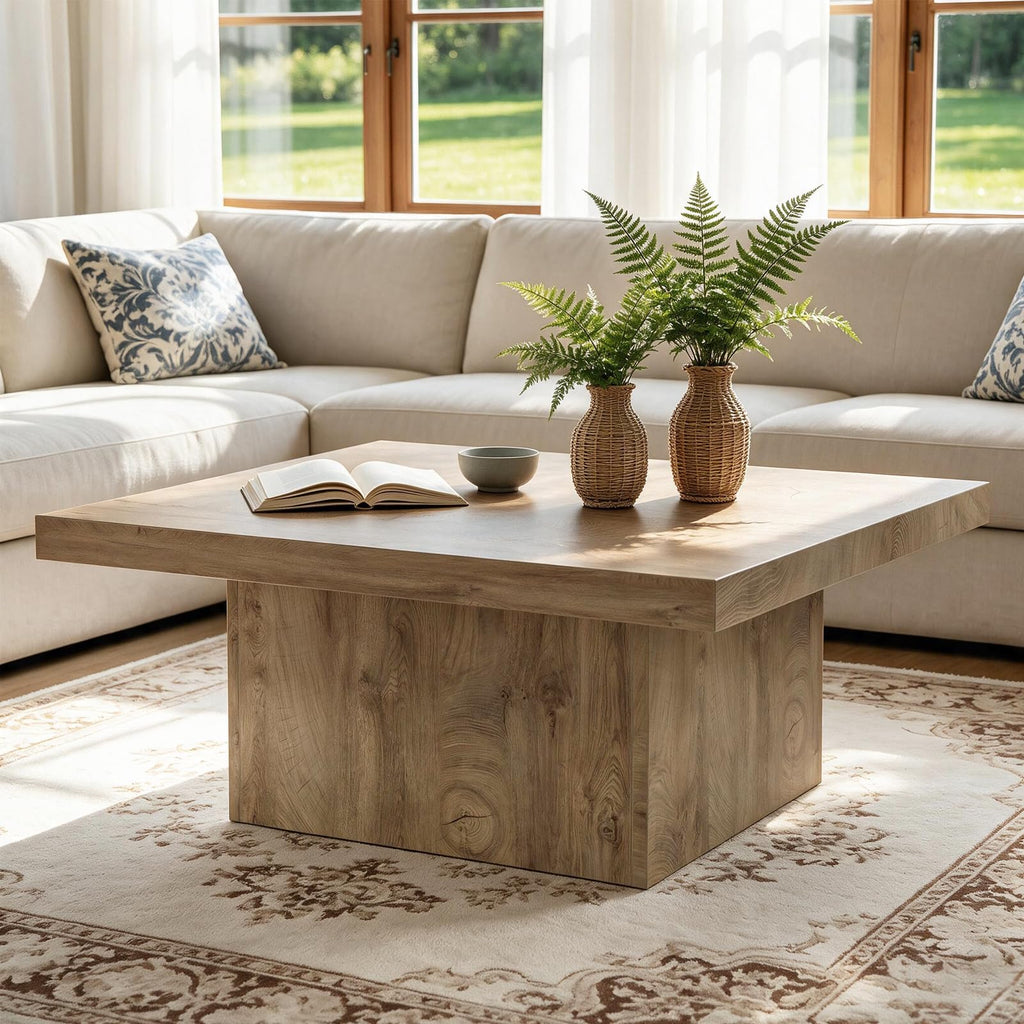 Square Coffee Table, Wooden Living Room Table, Center Table with a Large Tabletop, 35.4" x 35.4", for Small Spaces