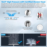 All Metal cUPC Certified Rain Shower Head, 10'' High Pressure Rainfall Showerhead with 16" Shower Head Extension Arm