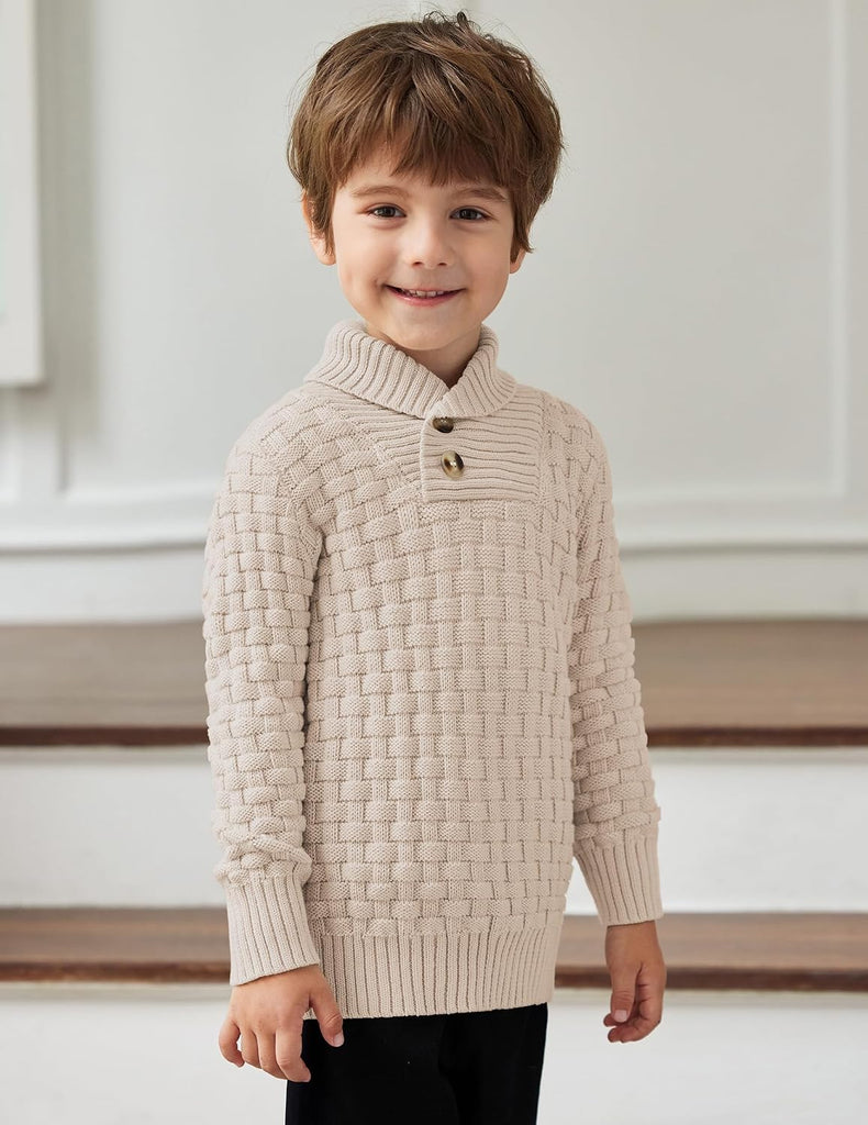 Boys Crewneck Long Sleeve Textured Ribbed Edge Pullover Sweaters Button Up Knitted Sweater Tops