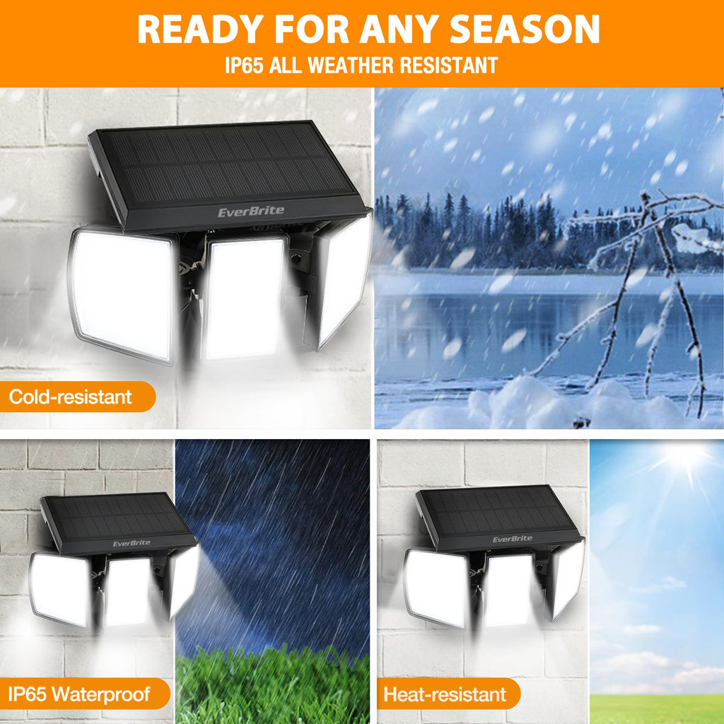 2PK Solar Motion Sensor Lights, 3 Heads, IP65 Waterproof Outdoor