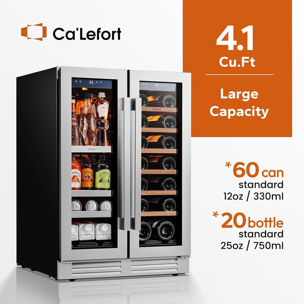 24 Inch Wine and Beverage Refrigerator - Panel Ready Fridge, 60 Can & 20 Bottle 
