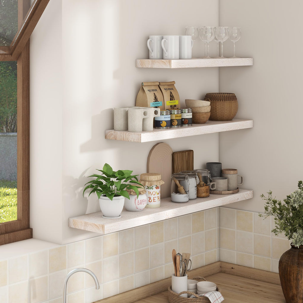 Floating Shelves for Wall, 56in Reclaimed Elm Wood Shelves, White