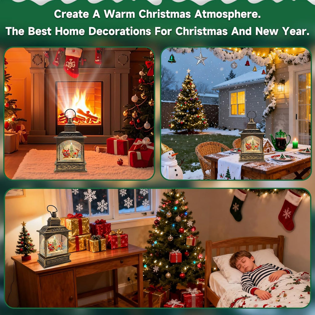 Christmas Snow Globes Lantern Lighted Water Glittering,with Santa Claus Projection/6H Timer/Music,Christmas
