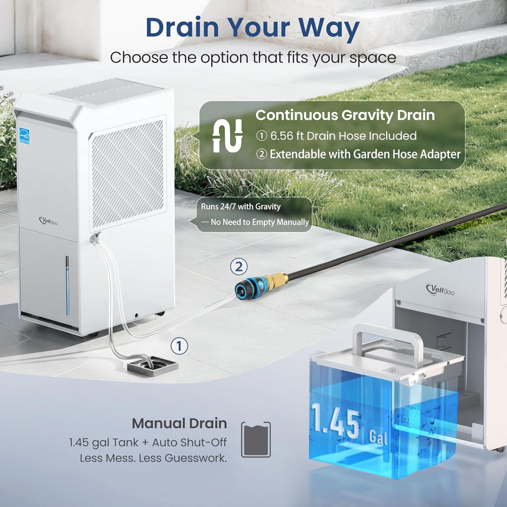 4,500 Sq.Ft Energy Star Most Efficient 2025 Dehumidifier, Max 80 Pint/D Dehumidifier for Basement with Drain Hose