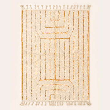 Beni Ourain Moroccan Rug, Cream Saffron Geometric Design (4x4 ft)