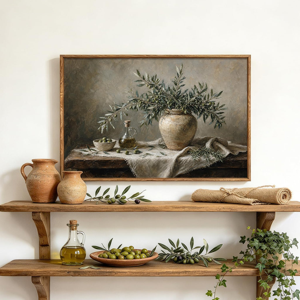 Vintage Olive Branch Still Life Plants Wall Art Canvas