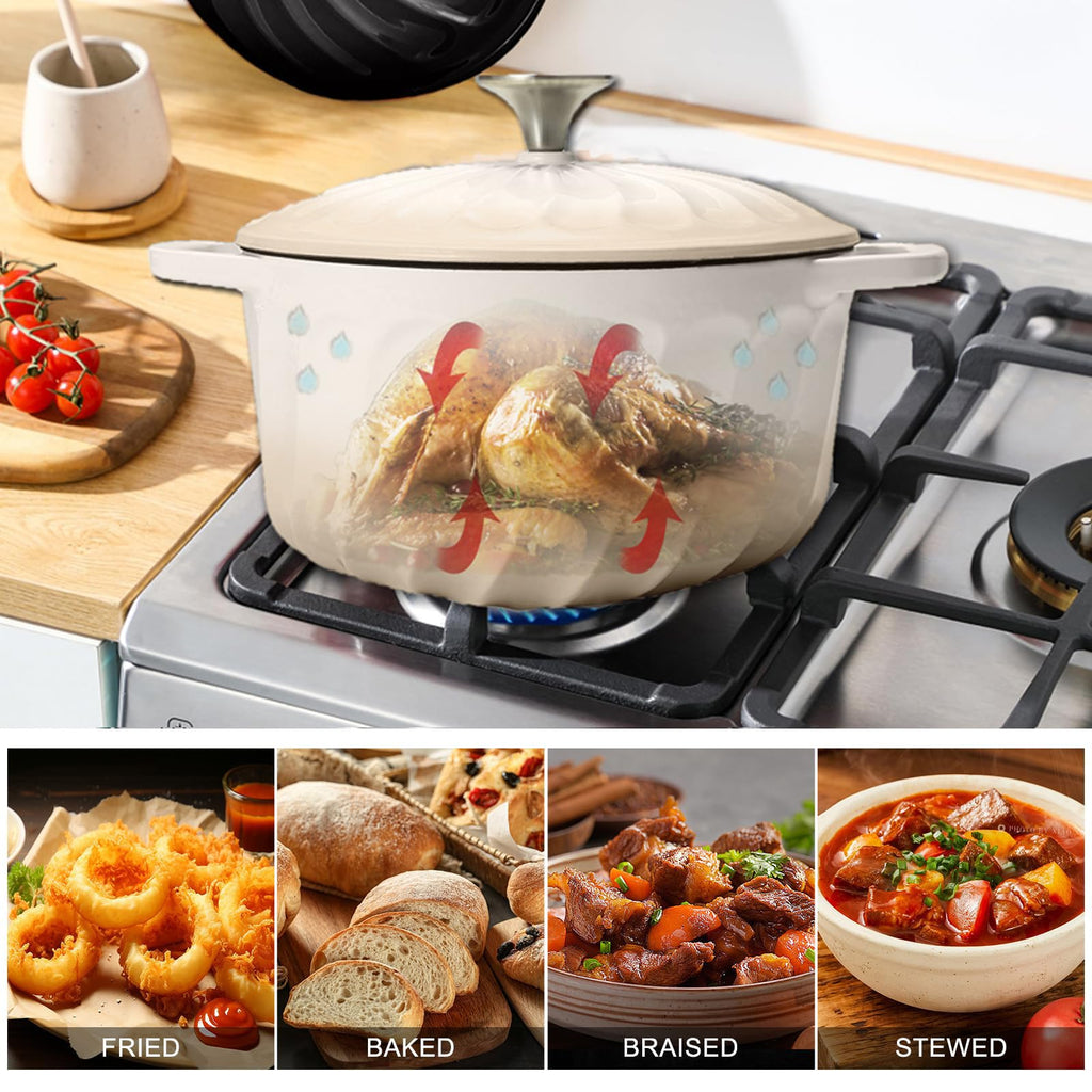 Enameled Cast Iron Dutch Oven Pot with Lid, 3 QT Small Dutch Oven