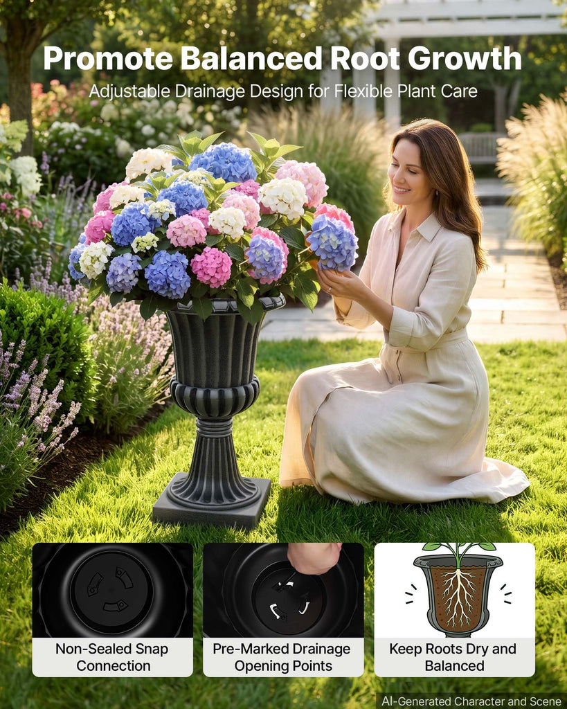 Plastic Urn Planters 13.78"x22.83" 2 PCS Gray Classic Urn Flower Pot