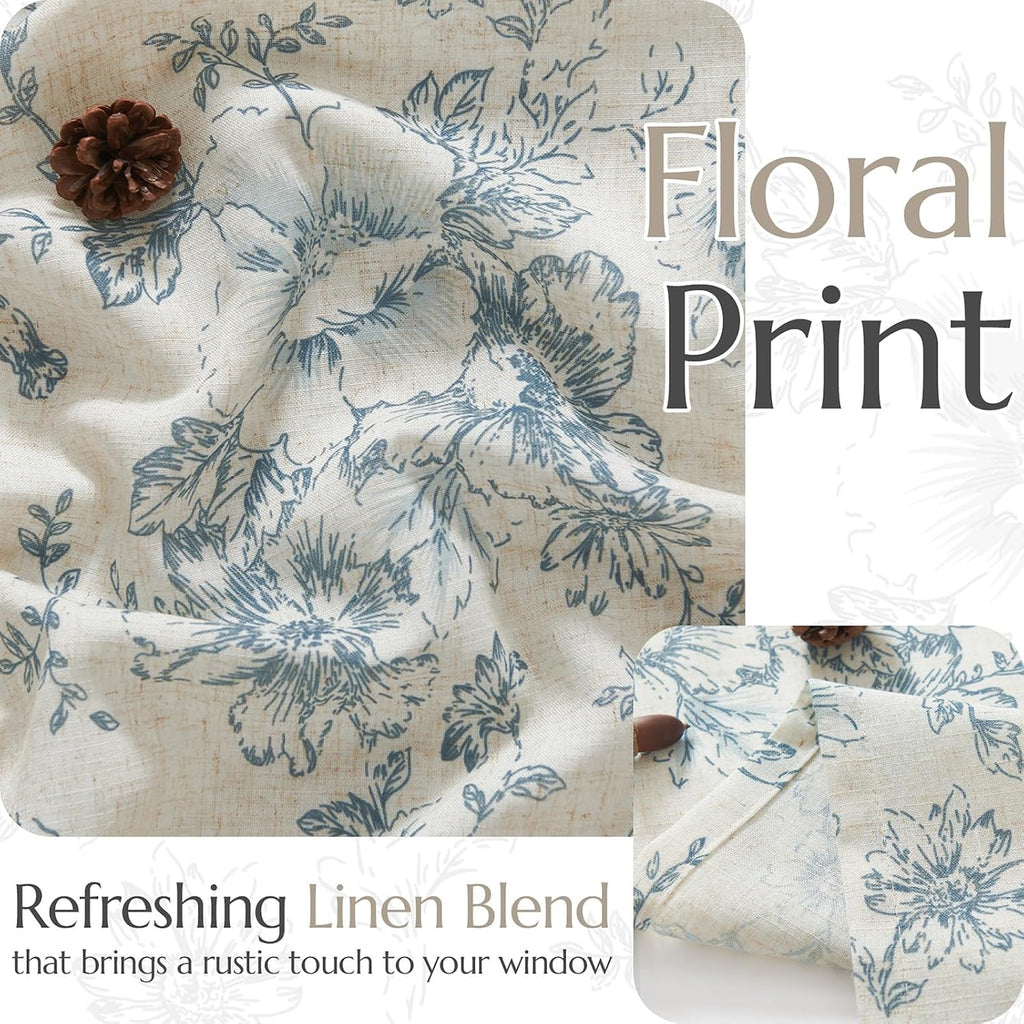 Floral Kitchen Curtains Set Linen Tier Curtains and Valance Farmhouse Drapes for Small Windows 36 Inch Length for