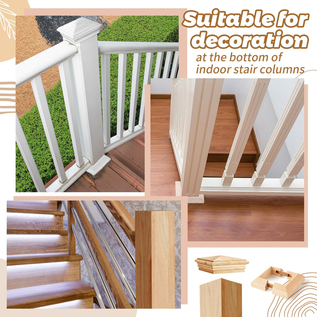 3.5" x 3.5" x 48" Solid Red Oak Stair Wood Newel Post Kit Wooden Balusters Skirt Wood Post with Stair Cap Deck Base